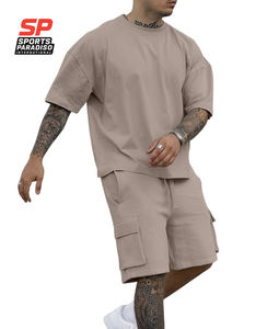 Conjunto de 2 Piezas para Hombre, Camiseta Casual Holgada de Verano, Transpirable, de Spandex/Algodón, Tejido sin Costuras con Logotipo Frontal y Pantalones Cortos Cargo - Product Image 4