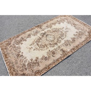 Vintage 3.8x7.1 ft Rug, Area Turkish Rug, <b>Brown</b> White Camouflage <b>Wool</b> Rug - Product Image 2