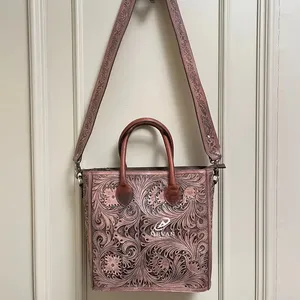 Stylish High Quality Real Handcrafted Tooled Leather Women Satchel Tote Bag Personalized Vintage Floral Concealed Accessory Bags