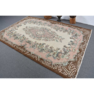 พรมตุรกีโบราณขนาด6.2x9.4ฟุตสีน้ำตาลเบจผ้าทอแบบแบนมีลวดลายเย็บปะติดปะต่อกันสำหรับตกแต่งห้องนั่งเล่นห้องโถง - Product Image 4