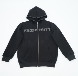 Direct <b>Black</b> <b>Men's</b> Winter Streetwear <b>Hoodie</b> Full Face <b>Zip</b>-<b>up</b> with 3D Puff Printing Solid Pattern Custom Direct <b>Black</b> Plain Dyed - Product Image 3