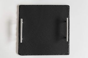 Plateau de service carré noir personnalisé planche à fromages assiette en <span class=keywords><strong>ardoise</strong></span> avec poignées - Product Image 2