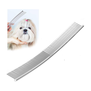 Peine de aseo para mascotas de acero inoxidable antiestático profesional de alta calidad, peine de combinación curvo plateado, peines para mascotas LIVERFORT - Product Image 1