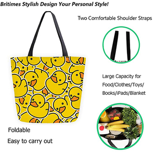 ถุงผ้าช้อปปิ้งนำกลับมาใช้ใหม่ได้เป็นมิตรกับสิ่งแวดล้อมถุงผ้าสีเหลืองลายเป็ดออกแบบโลโก้ได้ตามต้องการ - Product Image 3