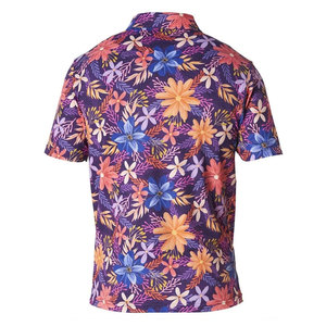 Chemise de performance pour homme |   Manches courtes en tricot |   Impression par sublimation de fleurs sauvages de pêche violettes |   Respirant, séchage rapide, sportif - Product Image 2