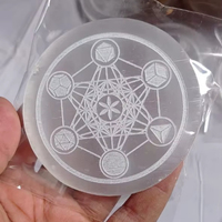Plaque gravée en sélénite polie, cube de Metatron |   Disque de Recharge Énergétique Chakra Naturel Écologique |   Fleur de géométrie sacrée Feng