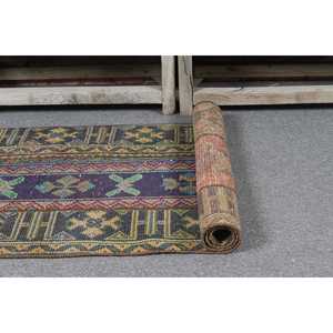 Tapis vintage 2x4,8 pieds, motif plantes et arbres bleus, en laine - Product Image 5