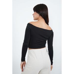 Blusa Negra sin Tirantes para Mujer Lustrin, Prenda de Alta Calidad en Mezcla de Poliéster y Elastano para Damas Modernas - Product Image 3