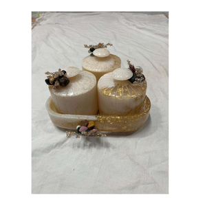 Juego de 2 Frascos de Resina Ecológica de Lujo Pintados a Mano con Tapas y Bandeja para Decoración Moderna del Hogar - Adorno Elegante con Diseño Texturizado - Product Image 6