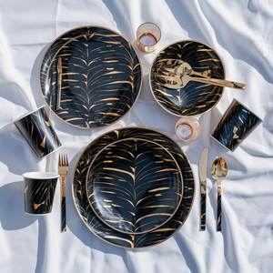 Ensemble de vaisselle jetable-8 personnes, noir avec feuille d'or, 5 pièces - Product Image 4