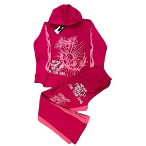 Custom Two Piece Sets Full Face Zip up Hoodie Set Stacked <b>Pant</b> Sets Men Tracksuit 2023 Tracksuit Raw Hem - Product Image 2