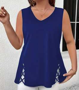 Camiseta sin mangas con cuello redondo, camiseta informal sin mangas para primavera y verano, ropa de mujer - Product Image 1