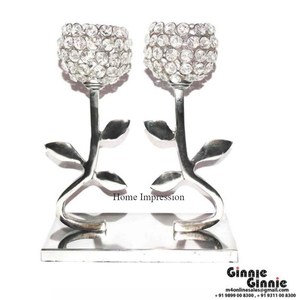 Base de metal con acabado de color plateado con portavelas de lujo con cuentas de cristal y accesorios votivos de relámpago Suministros DE LA India - Product Image 2