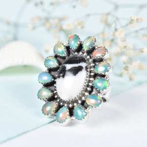 Handmade Zebra Jasper and Aurora Opal Bezel Setting 925 Sterling Silver Adjustable <b>Ring</b>-Wedding & Party <b>Statement</b> <b>Ring</b> for Women - Product Image 2