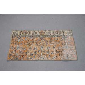 Turkish Rug, Small 1,5x2,9 ft Vintage Rug, <b>Brown</b> Orange Bordered <b>Wool</b> Rug - Product Image 3