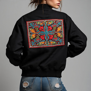 Chaqueta universitaria bordada de manga de cuero de Invierno para mujer, chaqueta universitaria de béisbol con cuello redondo transpirable 100% de lana recortada para mujer - Product Image 2