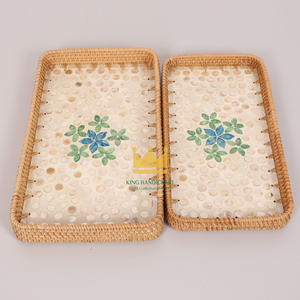 Coloré en coquille rotin tissé plateau créatif à la main assiette de fruits plateau de rangement maison comptoir décoration du Vietnam - Product Image 1