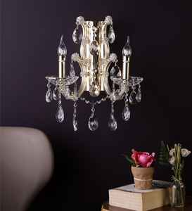 Applique murale en cristal Iris à 2 lumières |   Luminaire moderne à deux lampes en laiton ou en chrome, éclairage classique à deux lampes pour salle de bain ou d'appoint - Product Image 2