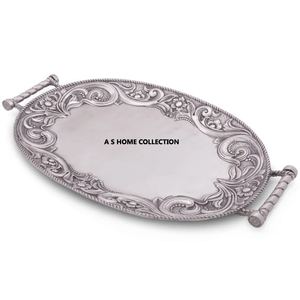 Bandeja decorativa de madera y aluminio con elegante mango de pájaro de diseño de Rama - Product Image 2