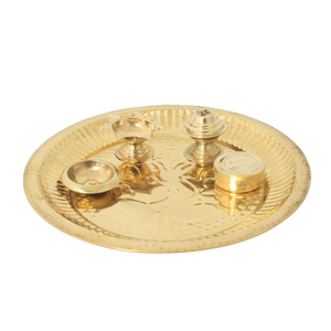 ชุดรูปแบบหรูหราทำจากทองเหลือง aaradhya pooja thali สำหรับตกแต่งบ้านวัด pooja thali ของตกแต่ง Pooja ทำจากทองเหลืองสำหรับเป็นของขวัญสำหรับตกแต่งห้องครัว - Product Image 4