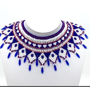 Hearts and Diamonds Netted Collar Western Beaded Scarf Necklace, Fringe Beaded <b>Bandana</b> - Product Image 2