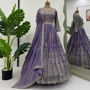 เลเฮนกา โจลี งานปักเลื่อมผ้าจอร์เจตต์เทียม ดีไซน์ล่าสุด คุณภาพสูง สำหรับงานปาร์ตี้และงานเทศกาล สำหรับผู้หญิง โดย FabZone - Product Image 1