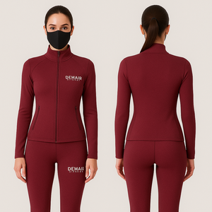 Nylon Spandex Four Way Stretch Solid Front Yoga Set Comfortable Quick Dry Lightweight <b>Workout</b> Long Sleeve Zip <b>Jacket</b> High Waist - Product Image 1