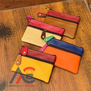 Nueva Cartera de moda de cuero genuino reciclado, Mini Tarjetero con cremallera, monedero, bolso de cuero, bolso de muñeca Simple colorido sólido - Product Image 1