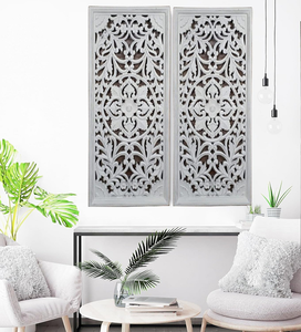 Juego de 2 paneles de decoración de pared de madera, placas colgantes de madera talladas a mano, arte de pared tallado en madera rústica - Product Image 3