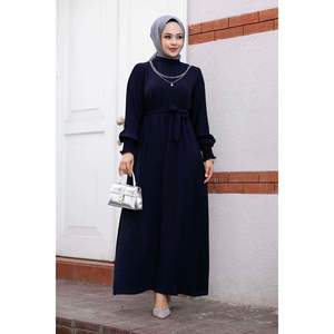 Vestido Hijab Manga Plisada Azul Marino - Product Image 2