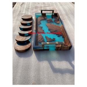 Ensemble de sous-verres en bois de prix de gros de vente directe d'usine avec la qualité polie de forme ronde de matériel de résine pour l'article décoratif d'hôtel - Product Image 6