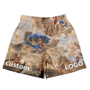 Men's <b>Custom</b> Logo Double Layer Polyester Fitness Shorts Quick Drying Summer Oil <b>Painting</b> Solid Pattern High Quality Mesh Shorts - Product Image 1