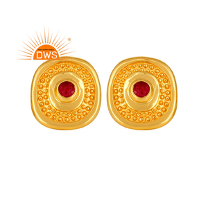 Latest Handmade Design 18K Gold Plated Natural Red Aventurine Quartz Gemstone <b>Stud</b> Earring Demi Fine Jewelry Manufacturer - Product Image 1