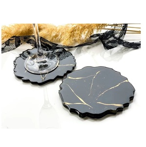 Handmade <b>Black</b> round Stone <b>Coasters</b> Dining & Kitchen Mats & Pads for Office Desktop Use - Product Image 4