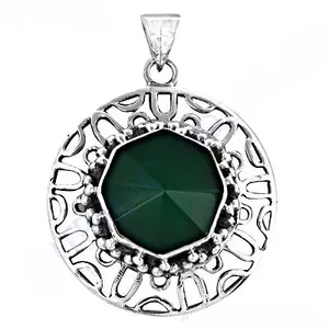 Pendentif Solitaire Vintage Art Palace en Argent 925 avec Cristal Vert Taille Ovale et Strass, Sertissage Géométrique, Tendance Femme - Product Image 2