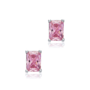 ต่างหูแบบกระดุมลาย Baguette หินคิวบิกสีชมพูทำด้วยมือทันสมัย925สเตอร์ลิงเครื่องประดับตุรกี - Product Image 2