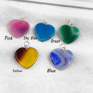 Pendentif en agate bleue teintée en forme de coeur de 20mm breloque en agate plaquée or en argent sterling 925 pour la fabrication de bijoux pendentifs en agate bleue en vrac - Product Image 4