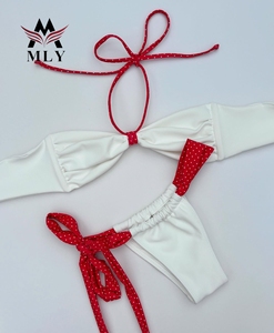 <span class=keywords><strong>Bikini</strong></span> a perizoma <span class=keywords><strong>senza</strong></span> <span class=keywords><strong>spalline</strong></span> personalizzato, set 2 pezzi, costume da bagno da donna con stampa ecologica e finiture decorative - Product Image 5