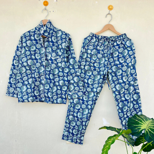 ชุดนอนผ้าฝ้าย100% พิมพ์ลายดอกไม้ทำด้วยมือสไตล์อินเดียสำหรับผู้หญิงชุดสูทเดินเช้าแบบลำลองหรูหราหรูหราสำหรับวันหยุดฤดูร้อนฤดูใบไม้ร่วง - Product Image 1