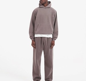 Conjunto de Sudadera con Capucha y Pantalones de Felpa de Algodón Grueso con Lavado Ácido, Personalizado OEM, 2 Piezas, Liso, Vintage, para Hombre - Product Image 4