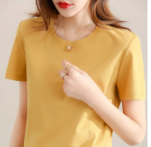 Camiseta de Verano Personalizada con Logotipo, Cuello Redondo, Manga Corta, Corte Regular, Algodón Orgánico Popelín, con Parches y Botones para Mujer - Product Image 6