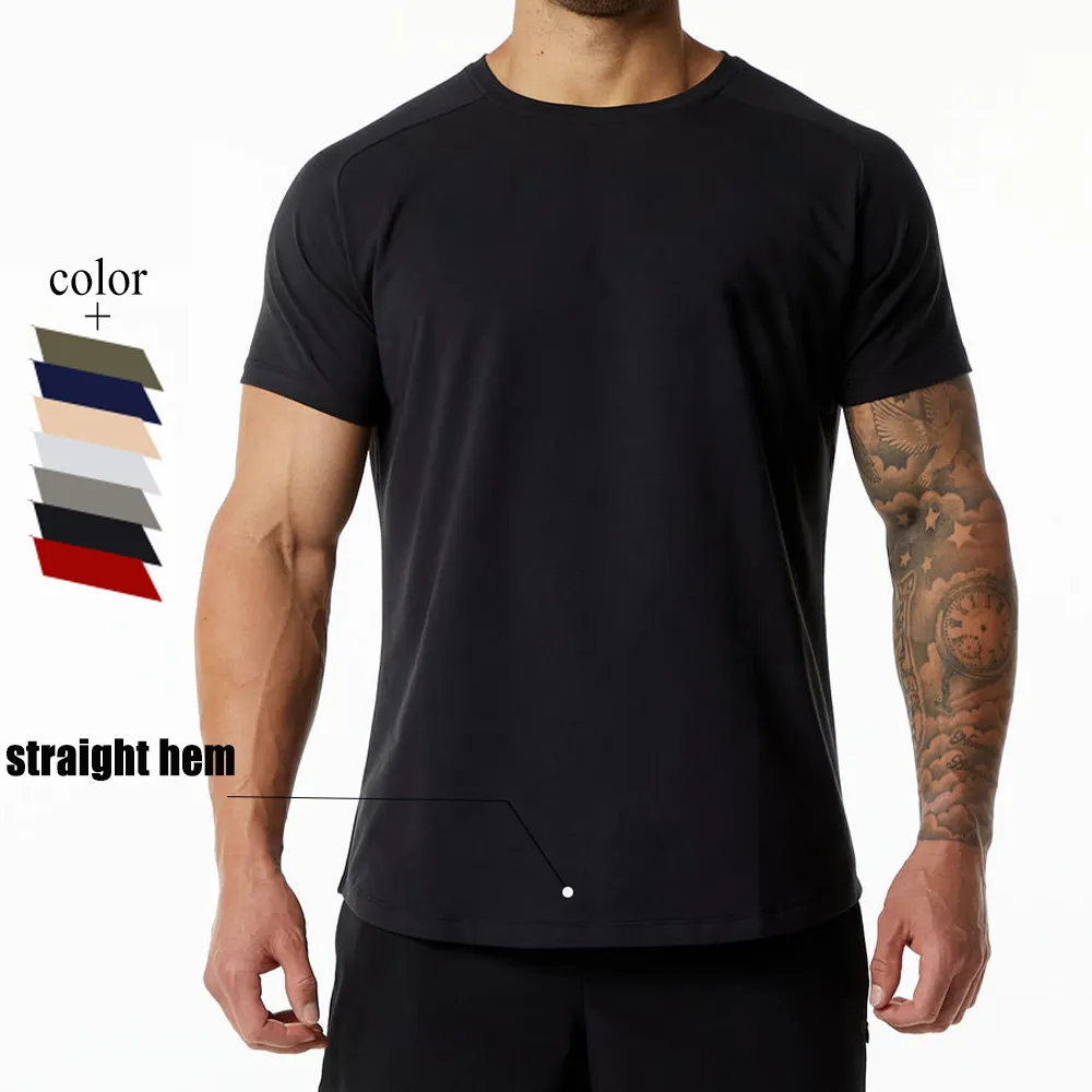 summer 95% Cotton 5% spandex running men' s straight hem workuot clothes fitness gym t shirt for men sport