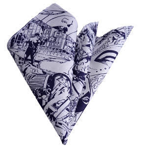ผ้าเช็ดหน้าปกหนังสือการ์ตูนพิมพ์ลายสีน้ำเงินกรมท่าสีขาว - Product Image 1