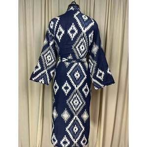 Cozy Winter Romance Yak Wool Blend Women <b>Kimono</b> Robe Blue Diamond Print <b>Cardigan</b> House Coat with Quirky Pockets Soft ODM Supply - Product Image 3