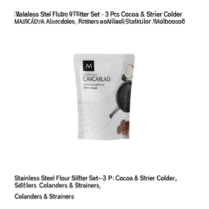 Stainless Steel Flour Sifter <b>Set</b>-3 Pcs Cocoa & Strainer Colander - Product Image 3