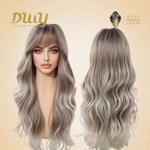 Peluca Sintética Ondulada Ombre Rubia de Alta Calidad Eden-DWY de 24 Pulgadas con Flequillo, Resistente al Calor y con Encaje Transparente, Peluca Corta - Product Image 4