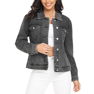 แจ็กเก็ตผ้ายีนส์แบบลำลองของผู้หญิงแจ็กเก็ตผ้ายีนส์ผ้ายีนส์ผ้ายีนส์ฟอกสีเข้มแฟชั่นใหม่สำหรับผู้หญิง - Product Image 1