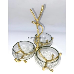 Tazón de forma redonda hecho de vidrio transparente de alta calidad de venta mundial con soporte de base chapado en oro de la India - Product Image 5