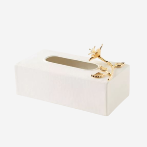 Boîte à mouchoirs en métal décorative fantaisie boîte en métal martelé enduit de poudre blanche de qualité créative avec porte-serviettes d'accent de fleur - Product Image 6