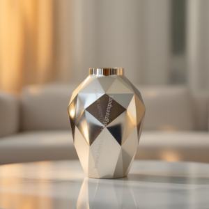 Florero de metal dorado moderno con diseño geométrico facetado, lujoso acento para el hogar, hoteles, bodas y eventos especiales - Product Image 6